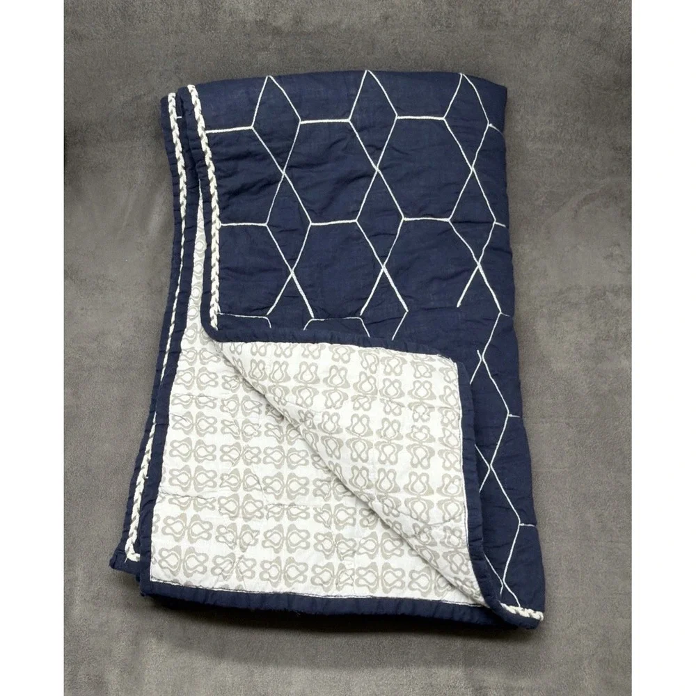Pottery Barn Kids West Elm Blue Honeycomb Crib Nursery Quilt